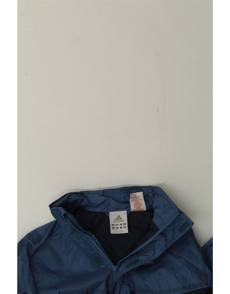 ADIDAS Boys Hooded Rain Jacket 9-10 Years Blue Colourblock Polyester Vintage Adidas and Second-Hand Adidas from Messina Hembry 