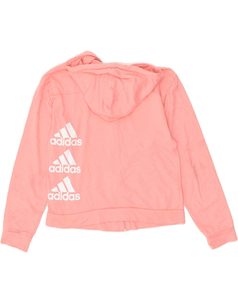 ADIDAS Womens Graphic Zip Hoodie Sweater UK 12/14 Medium Pink Cotton | Vintage Adidas | Thrift | Second-Hand Adidas | Used Clothing | Messina Hembry 