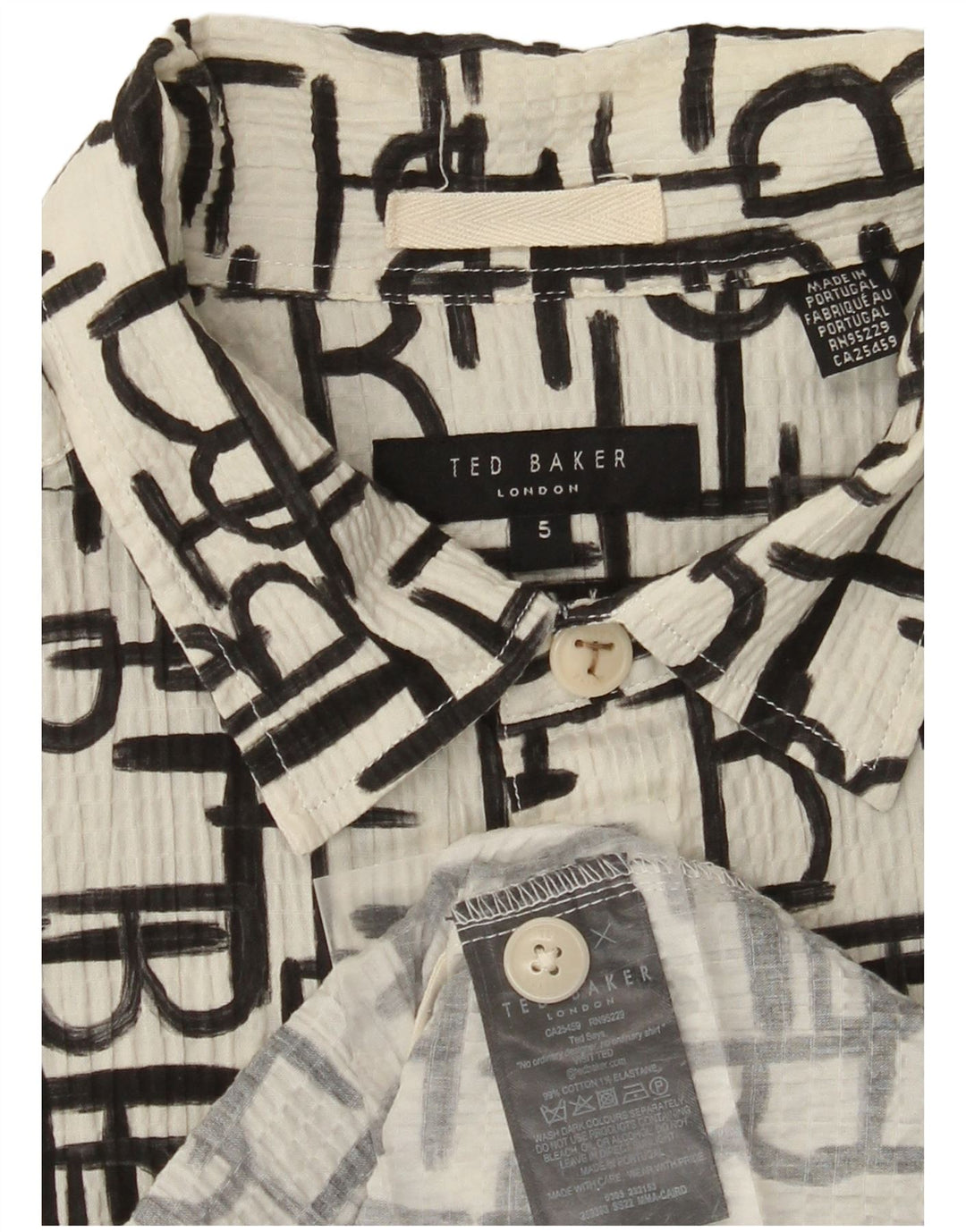 TED BAKER Mens Graphic Short Sleeve Shirt Size 5 XL White Cotton