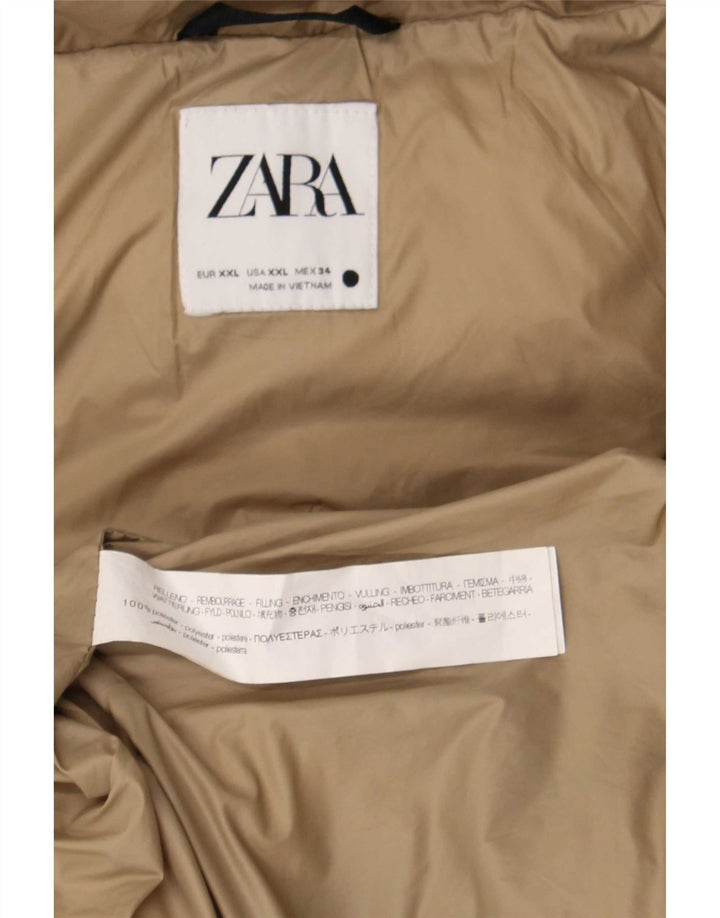 Zara Womens Hooded Padded Jacket UK 20 2XL Beige Polyester