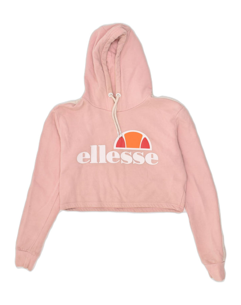 ELLESSE Womens Graphic Hoodie Jumper UK 10 Small Pink Cotton | Vintage Ellesse | Thrift | Second-Hand Ellesse | Used Clothing | Messina Hembry 