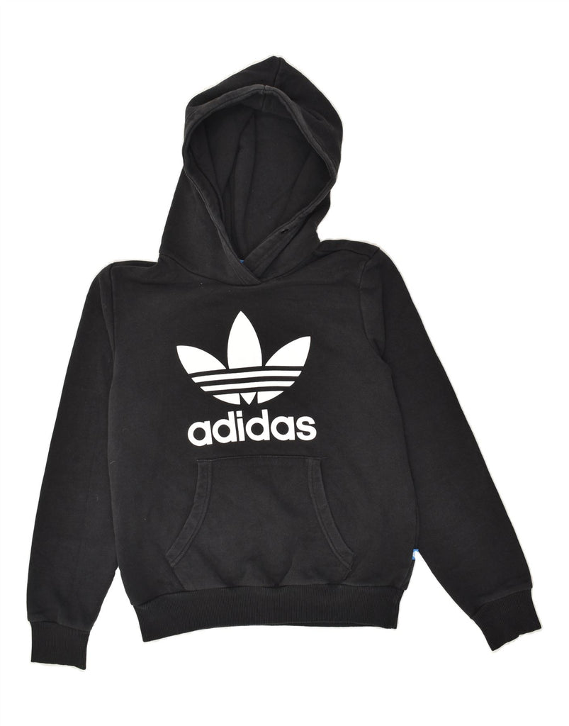 ADIDAS Womens Graphic Hoodie Jumper UK 10 Small Black Cotton | Vintage Adidas | Thrift | Second-Hand Adidas | Used Clothing | Messina Hembry 