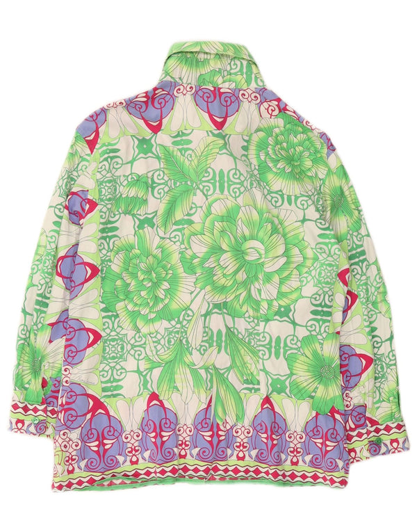 Naracamicie Womens 3/4 Sleeve Shirt UK 16 Large Green Floral Cotton