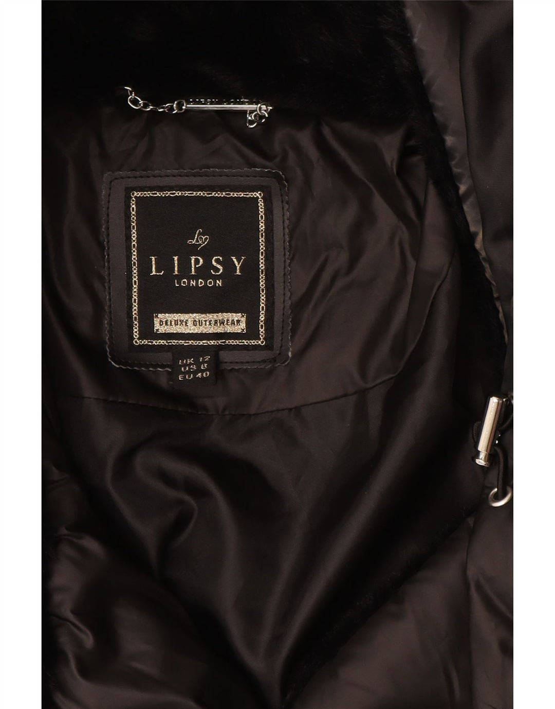 LIPSY Womens Hooded Padded Jacket UK 12 Medium Black Polyester