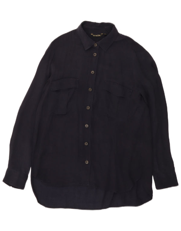 Massimo Dutti Womens Loose Fit Corduroy Shirt UK 14 Medium Navy Blue Cupro