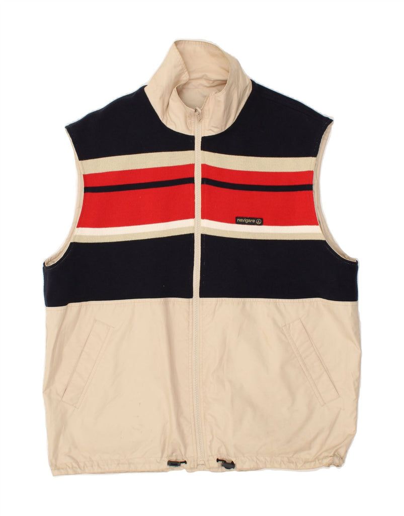 NAVIGARE Mens Reversible Gilet UK 42 XL Beige Striped | Vintage Navigare | Thrift | Second-Hand Navigare | Used Clothing | Messina Hembry 