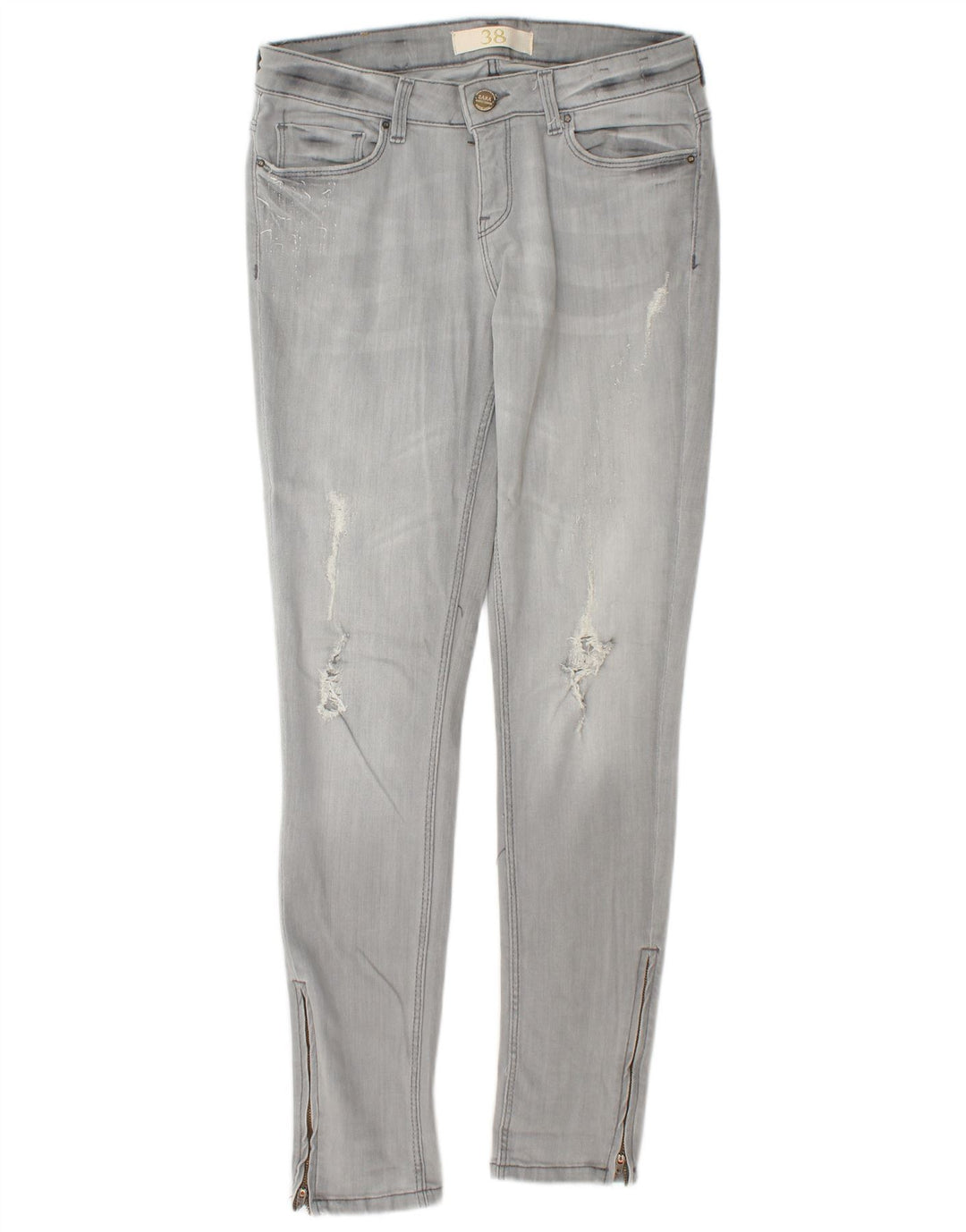 ZARA Womens Distressed Skinny Jeans EU 38 Small W28 L30 Grey Cotton