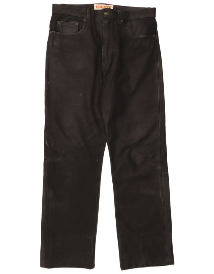 Fuente Mens Leather Trousers W37 L31 Black Leather