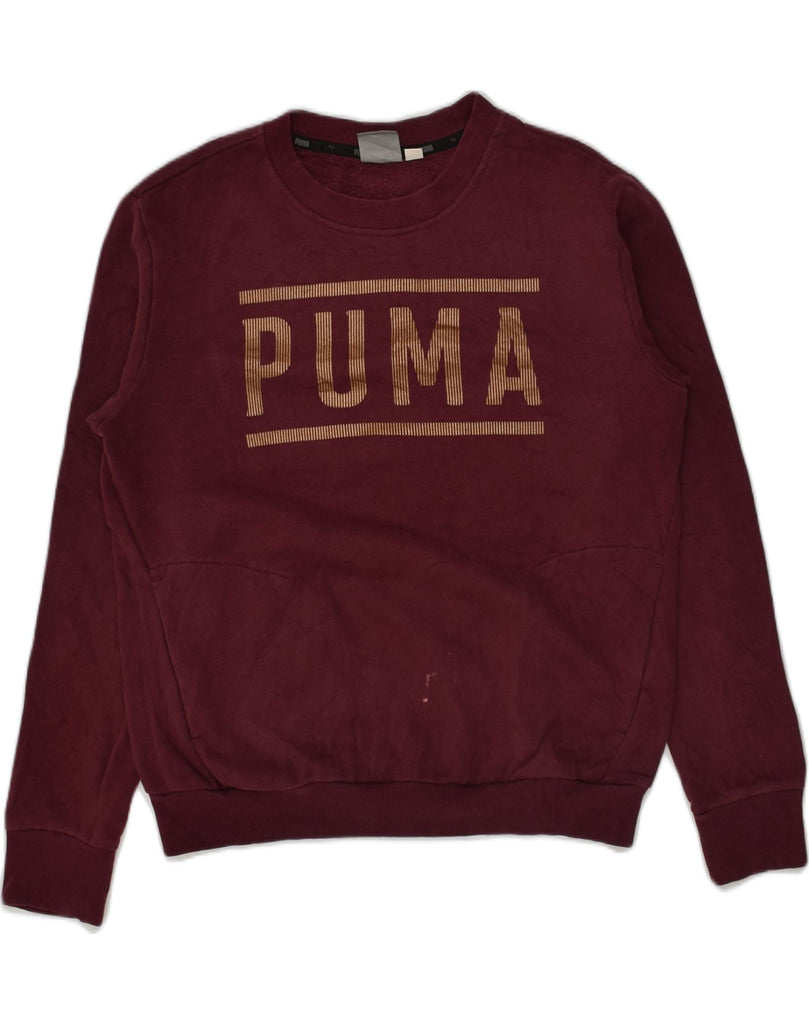 PUMA Womens Oversized Graphic Sweatshirt Jumper UK 10 Small Burgundy | Vintage Puma | Thrift | Second-Hand Puma | Used Clothing | Messina Hembry 