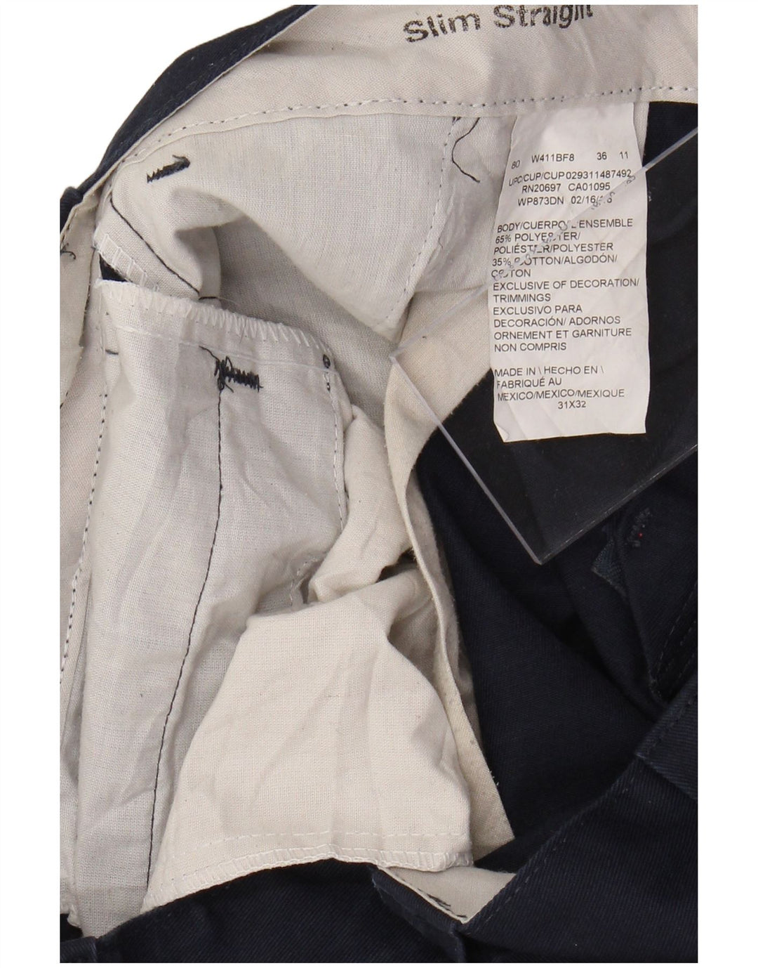 DICKIES Mens Slim Straight Chino Trousers W31 L32 Navy Blue Polyester