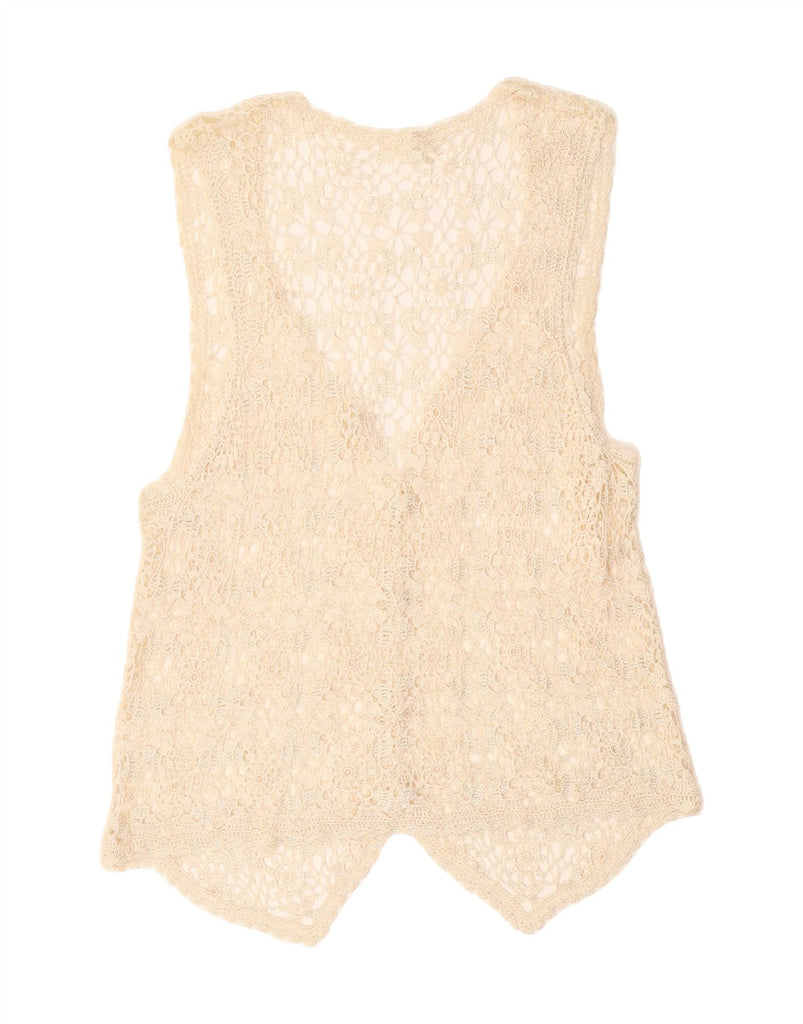 VINTAGE Womens Sleeveless Crochet Cardigan Top UK 16 Large Beige Vintage Vintage and Second-Hand Vintage from Messina Hembry 
