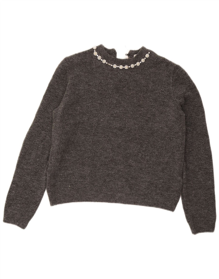 Marks & Spencer Womens Boat Neck Jumper Sweater UK 14 Medium Grey Acrylic
