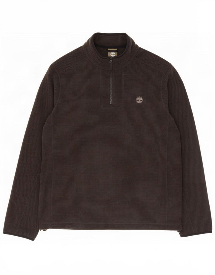 Timberland Mens Zip Neck Fleece Jumper Large Black Polyester