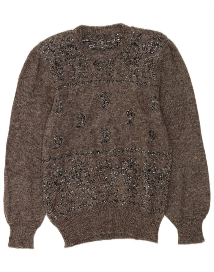 Vintage Womens Crew Neck Jumper Sweater UK 14 Medium Grey Paisley