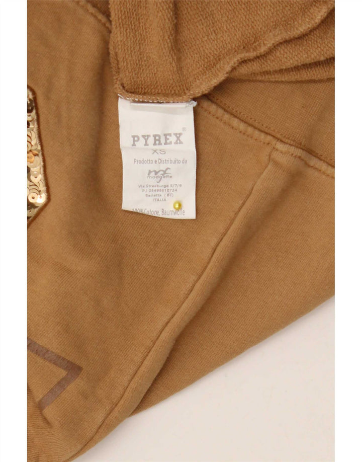 Pyrex Womens Graphic Sweatshirt Jumper UK 6 XS Brown Cotton