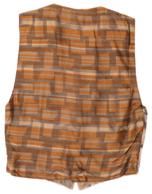 Vintage Mens Leather Waistcoat Small Brown Tie Dye Leather