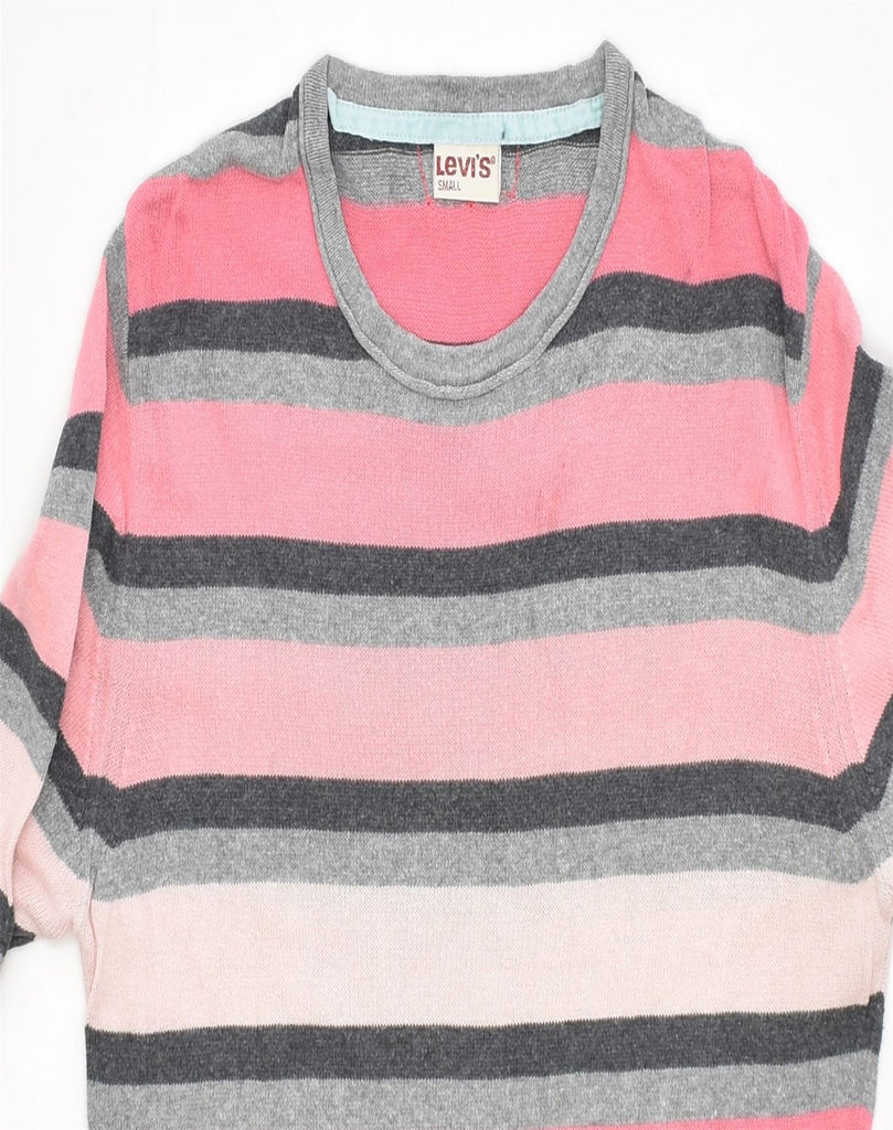 LEVI'S Womens Crew Neck Jumper Sweater UK 10 Small Pink Striped Cotton | Vintage | Thrift | Second-Hand | Used Clothing | Messina Hembry 