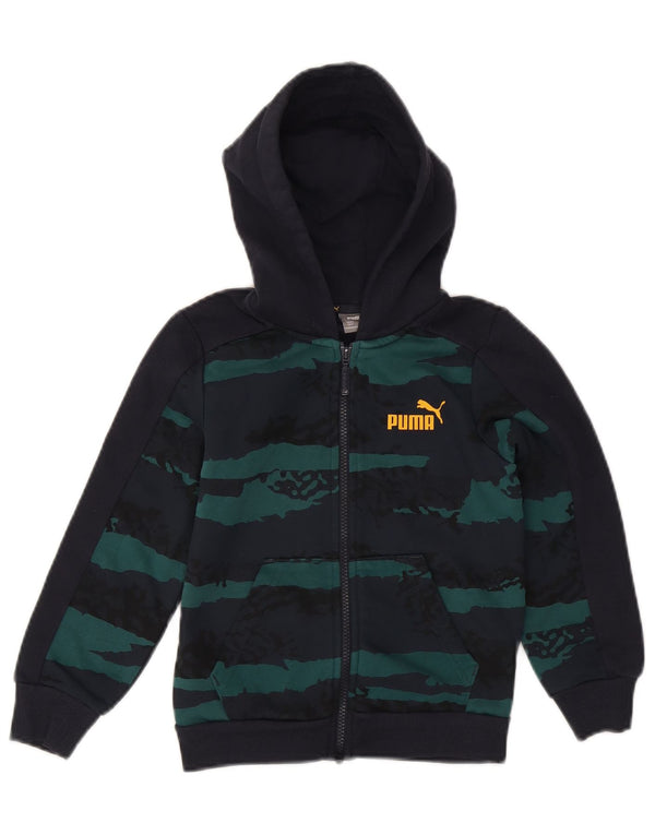 PUMA Boys Zip Hoodie Sweater 7-8 Years Navy Blue Camouflage Cotton
