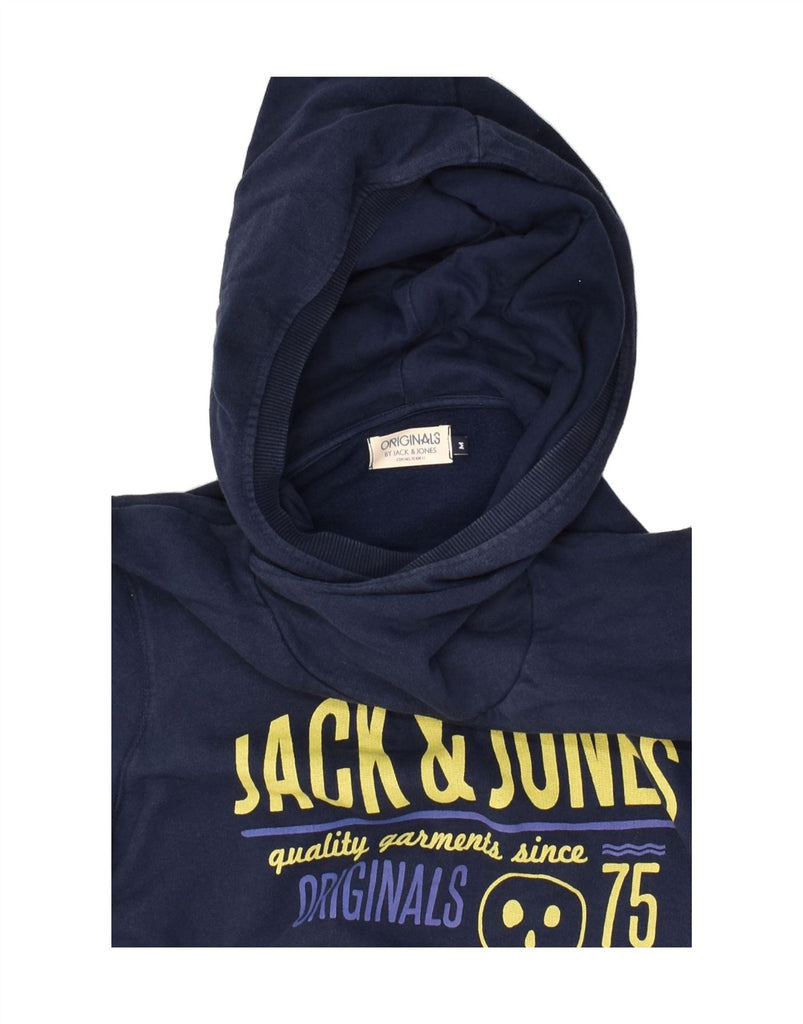 JACK & JONES Mens Graphic Hoodie Jumper Medium Navy Blue Cotton | Vintage Jack & Jones | Thrift | Second-Hand Jack & Jones | Used Clothing | Messina Hembry 