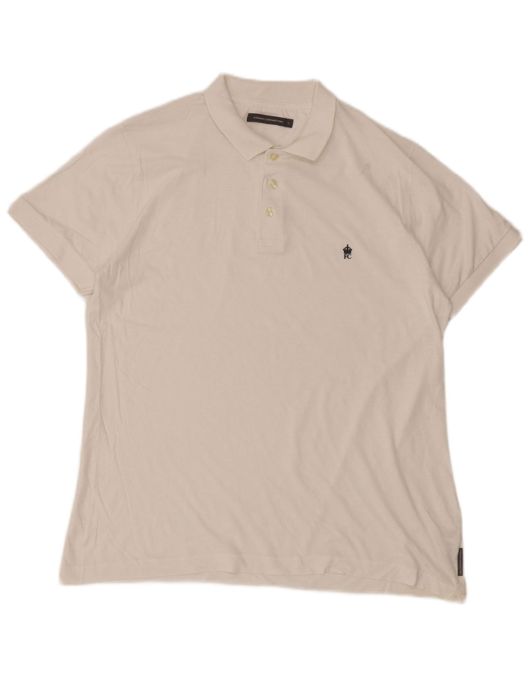 French Connection Mens Polo Shirt Large Off White Cotton