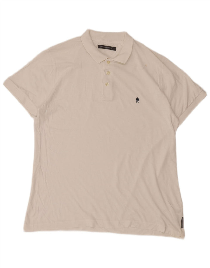 French Connection Mens Polo Shirt Large Off White Cotton
