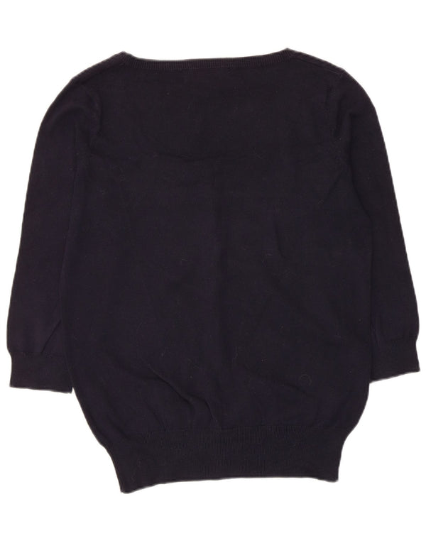 Zara Womens 3/4 Sleeve Cardigan Sweater UK 18 XL Navy Blue Cotton