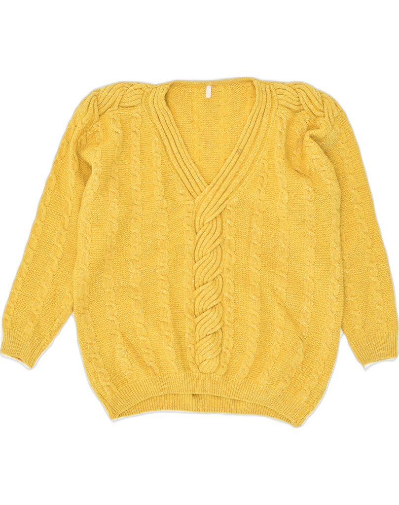 VINTAGE Womens V-Neck Jumper Sweater UK 16 Large Yellow Flecked Acrylic | Vintage Vintage | Thrift | Second-Hand Vintage | Used Clothing | Messina Hembry 