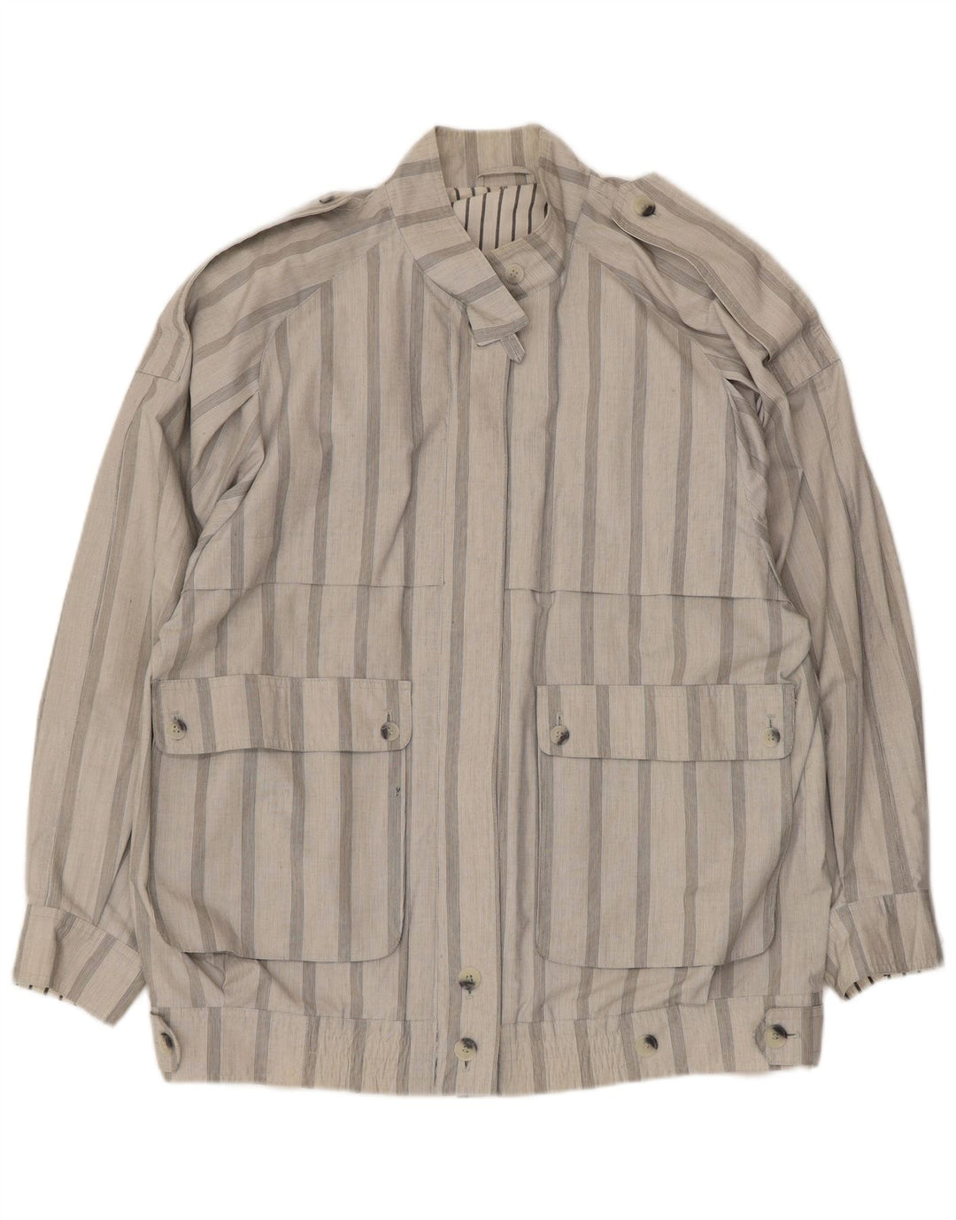 Vintage Mens Military Jacket UK 40 Large Grey Striped Polyester
