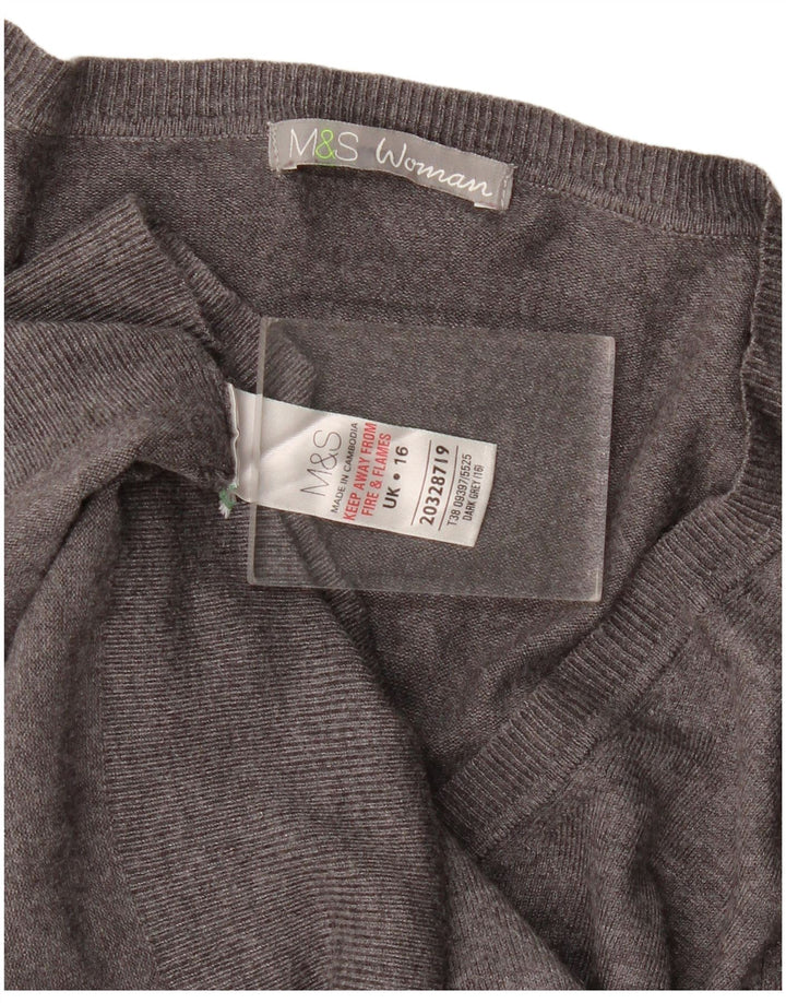 Marks & Spencer Womens V-Neck Jumper Sweater UK 16 Large Grey Viscose