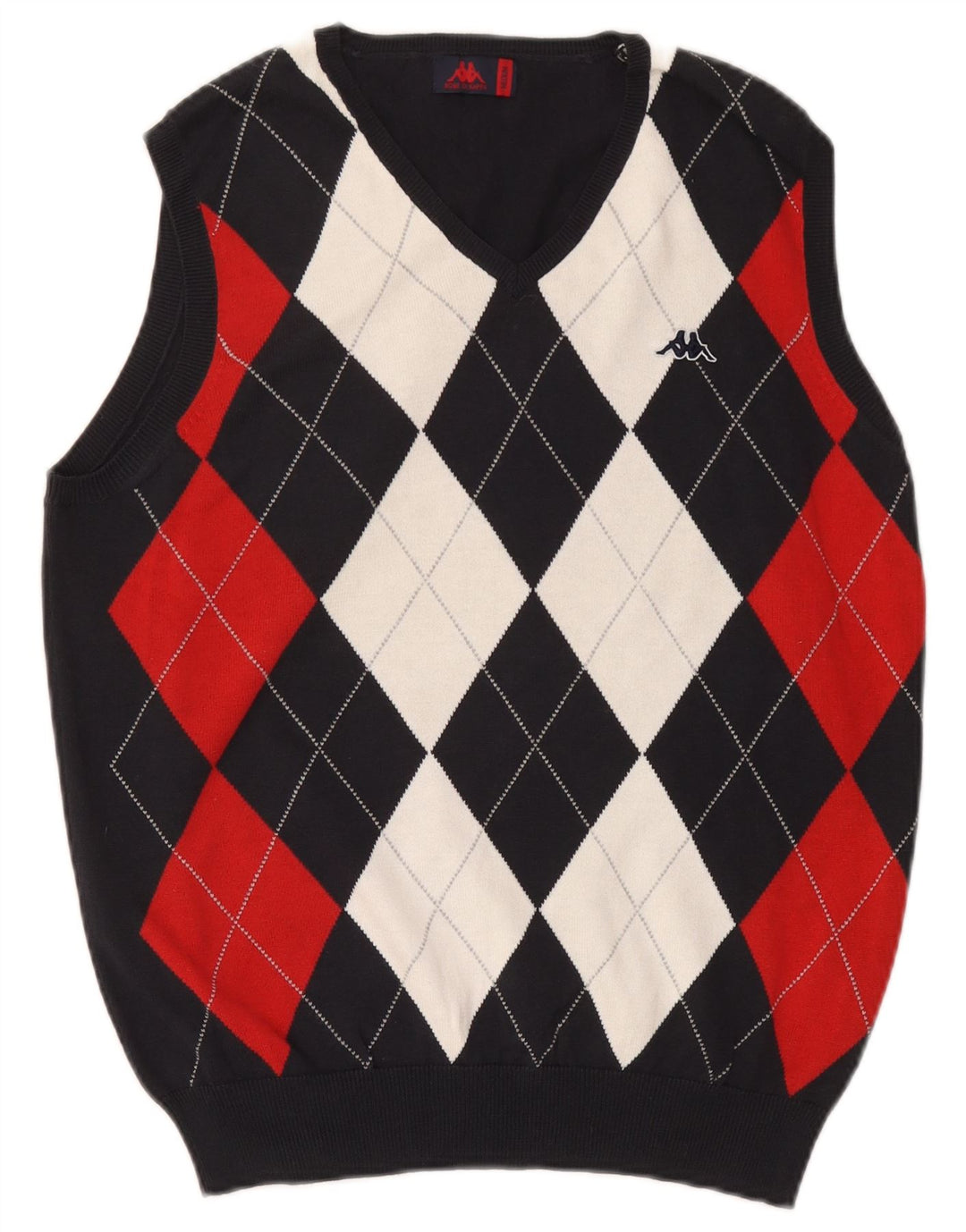 Kappa Mens Vest Tank Top UK 14 Medium Navy Blue Argyle/Diamond Cotton