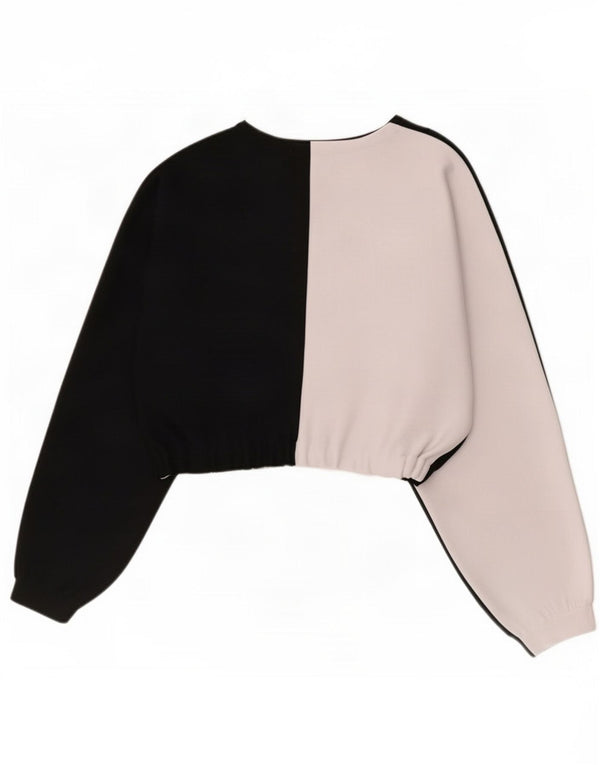 Adidas Womens Crop Oversized Top Long Sleeve UK 10 Small Black Colourblock