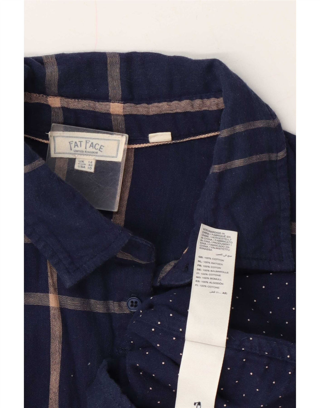 Fat Face Womens Shirt UK 14 Large Navy Blue Check Cotton
