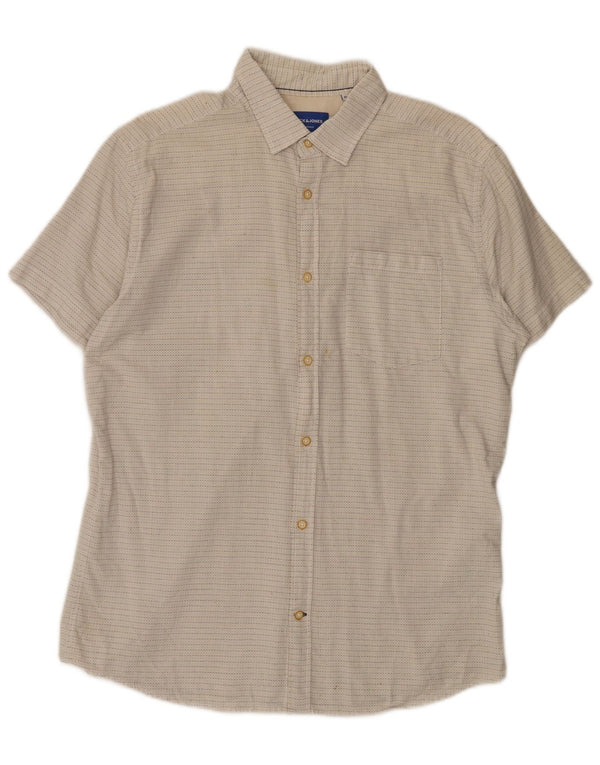 Jack & Jones Mens Short Sleeve Shirt XL Off White Spotted Cotton