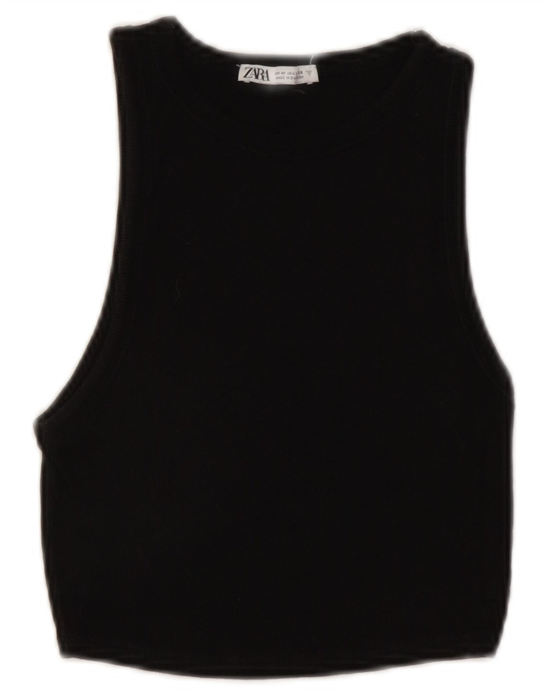 ZARA Womens Crop Vest Top UK 12 Medium Black Cotton