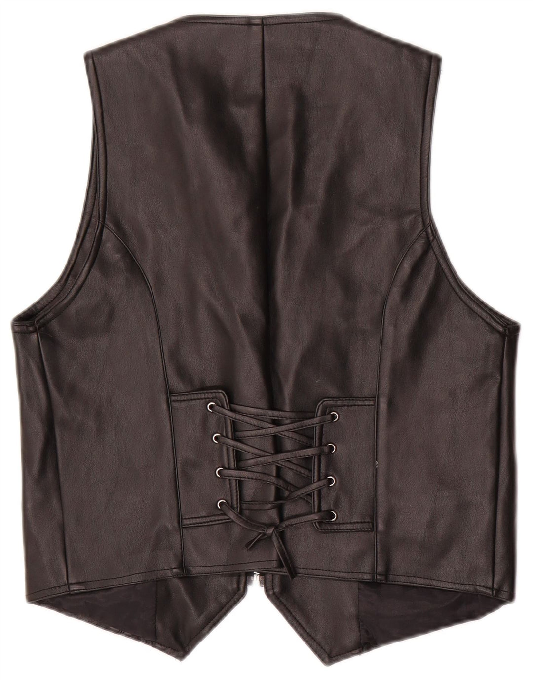 Vintage Womens Leather Waistcoat UK 20 2XL Black