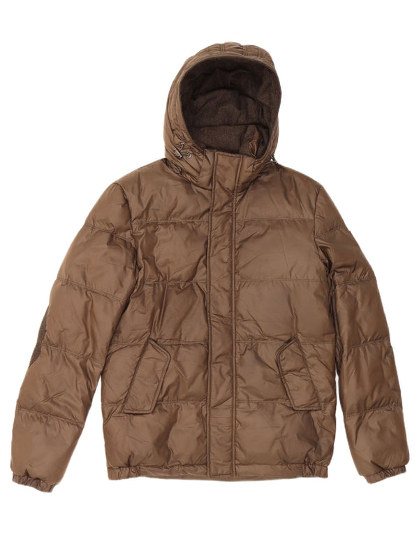Guess Mens Hooded Padded Jacket UK 34 XS Brown Polyester