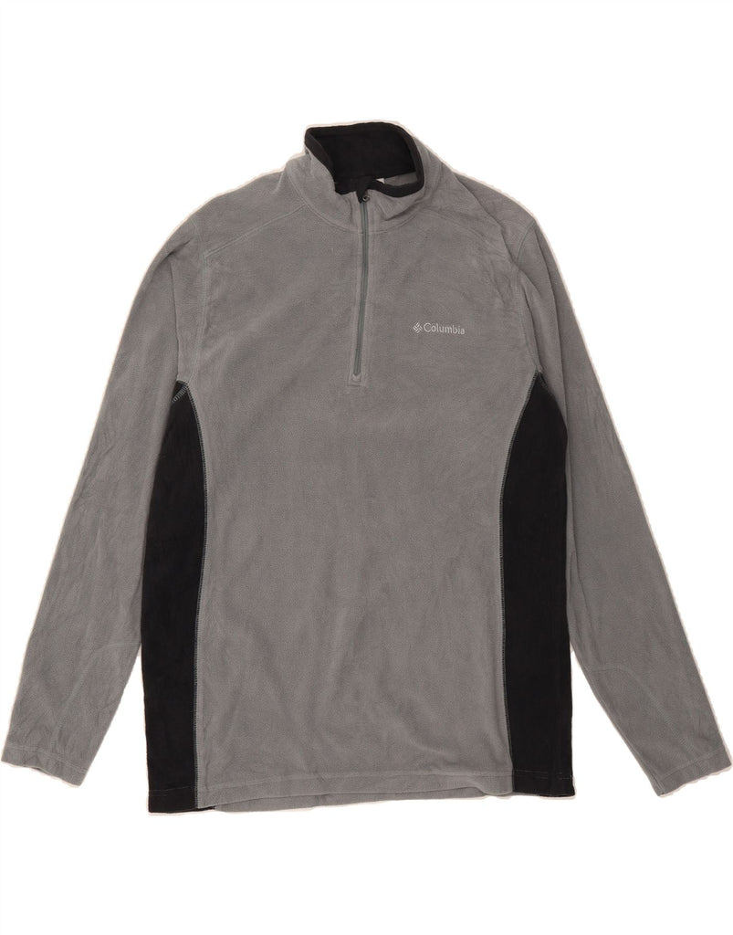 COLUMBIA Mens Zip Neck Fleece Jumper Small Grey Colourblock Polyester Vintage Columbia and Second-Hand Columbia from Messina Hembry 