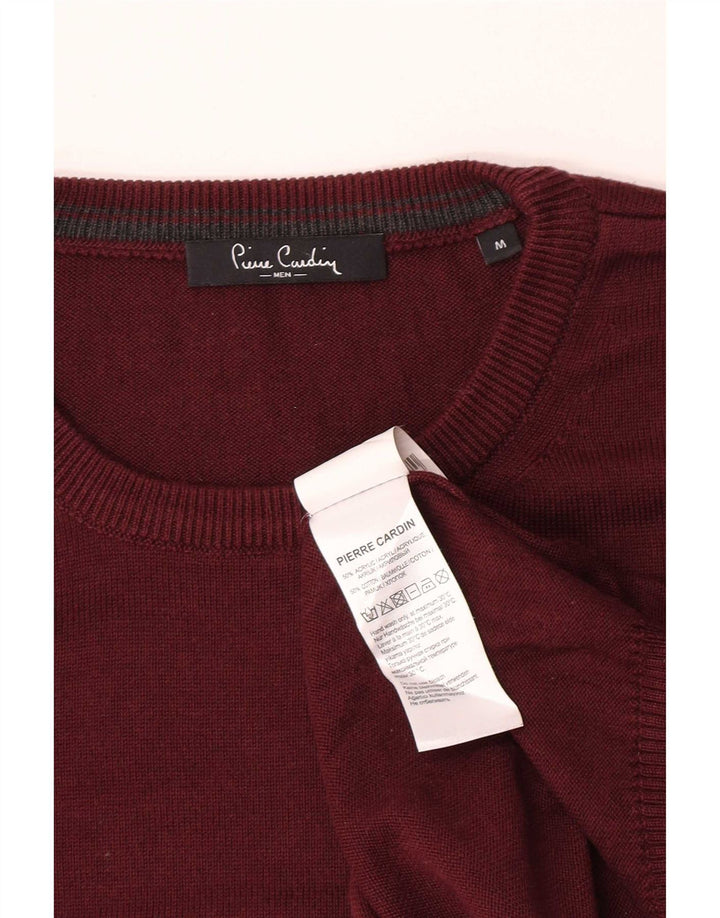 Pierre Cardin Mens Crew Neck Jumper Sweater Medium Burgundy Acrylic