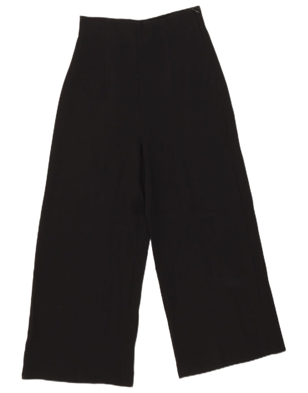 Zara Womens High Waist Wide Leg Capri Trousers Small W26 L24 Black