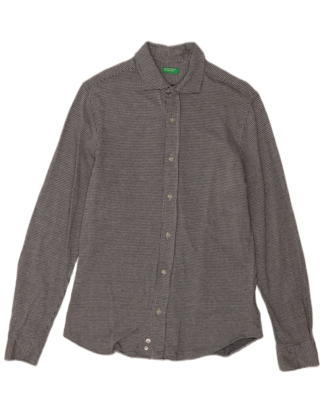 Benetton Mens Shirt Medium Grey Houndstooth Cotton