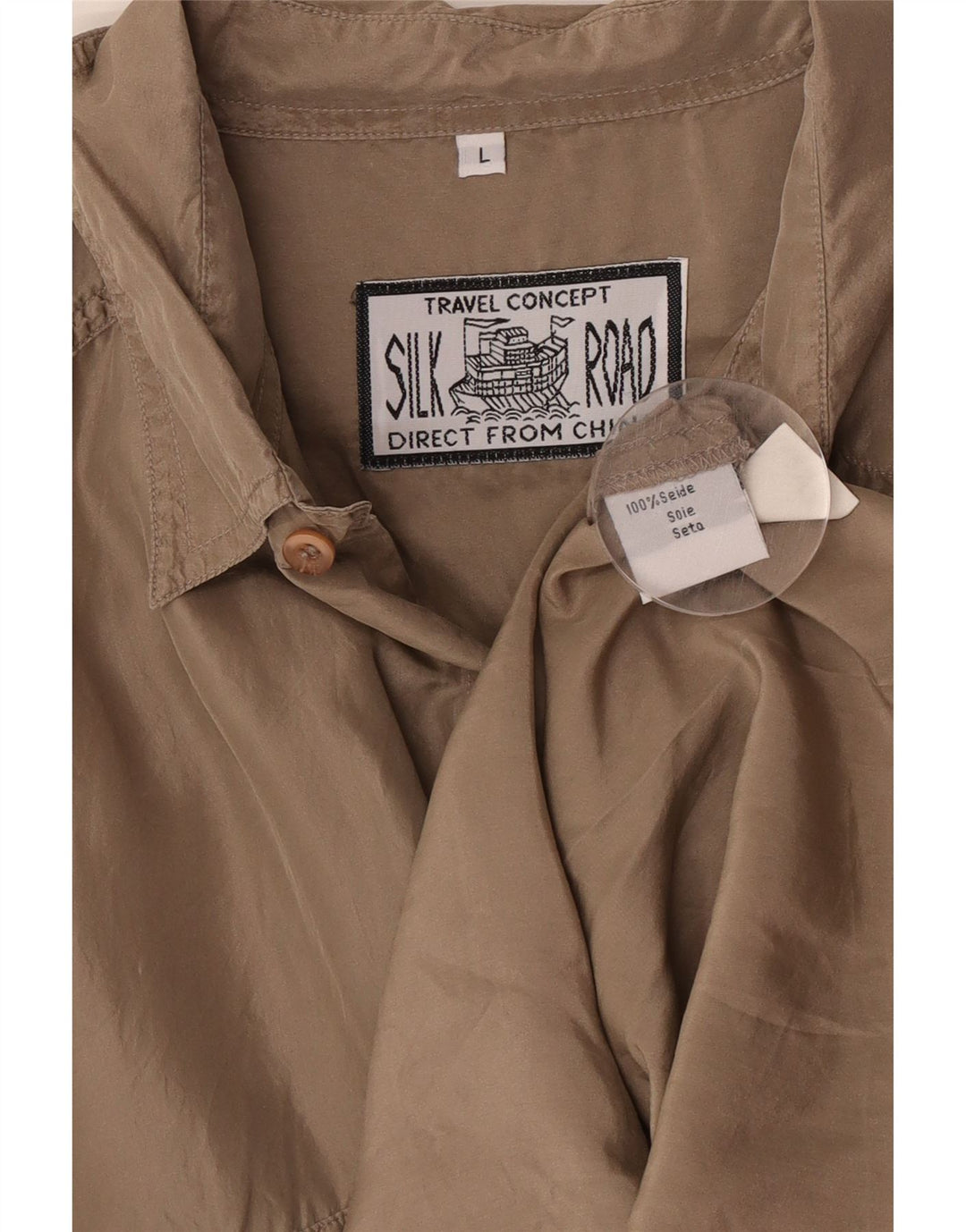 Vintage Mens Short Sleeve Shirt Large Brown Silk