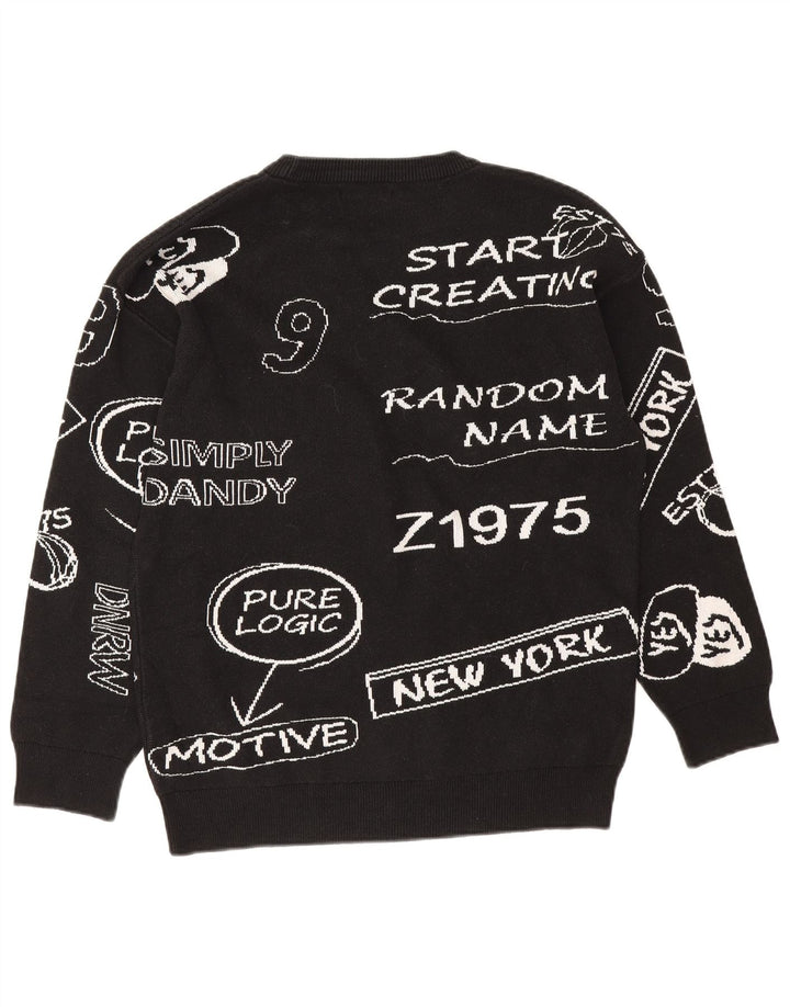 Zara Womens Graphic Oversized Sweatshirt Jumper UK 10 Small Black Cotton