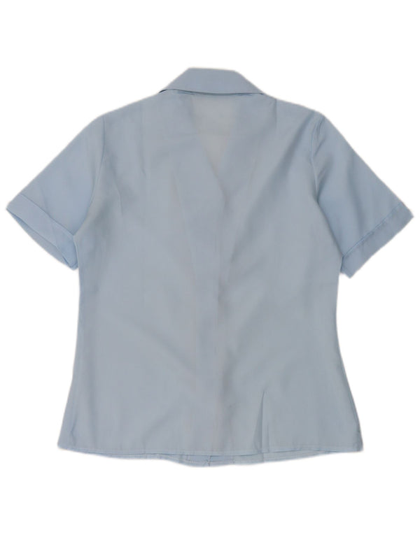 Vintage Womens Short Sleeve Shirt Blouse UK 14 Medium Blue Polyester