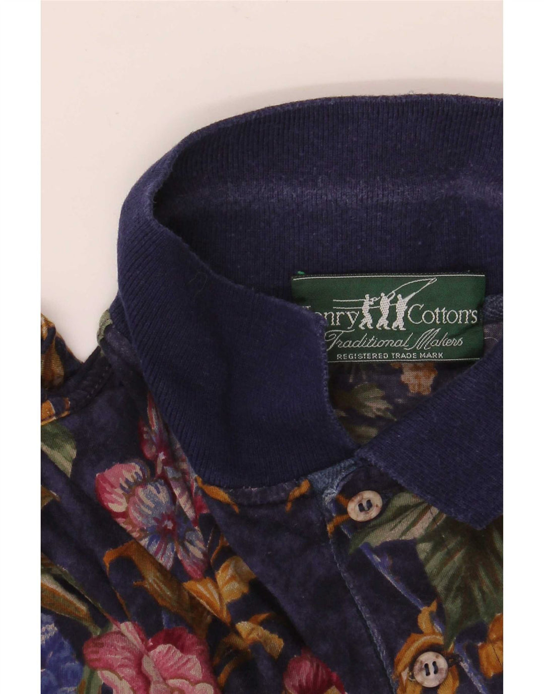 Henry Cottons Mens Polo Shirt Medium Navy Blue Floral