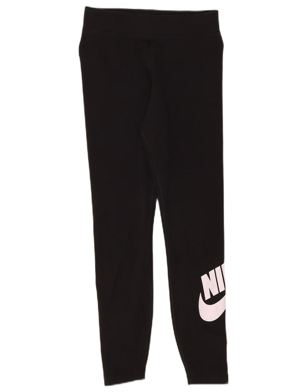 Nike Womens Graphic Leggings UK 12 Medium Black Cotton