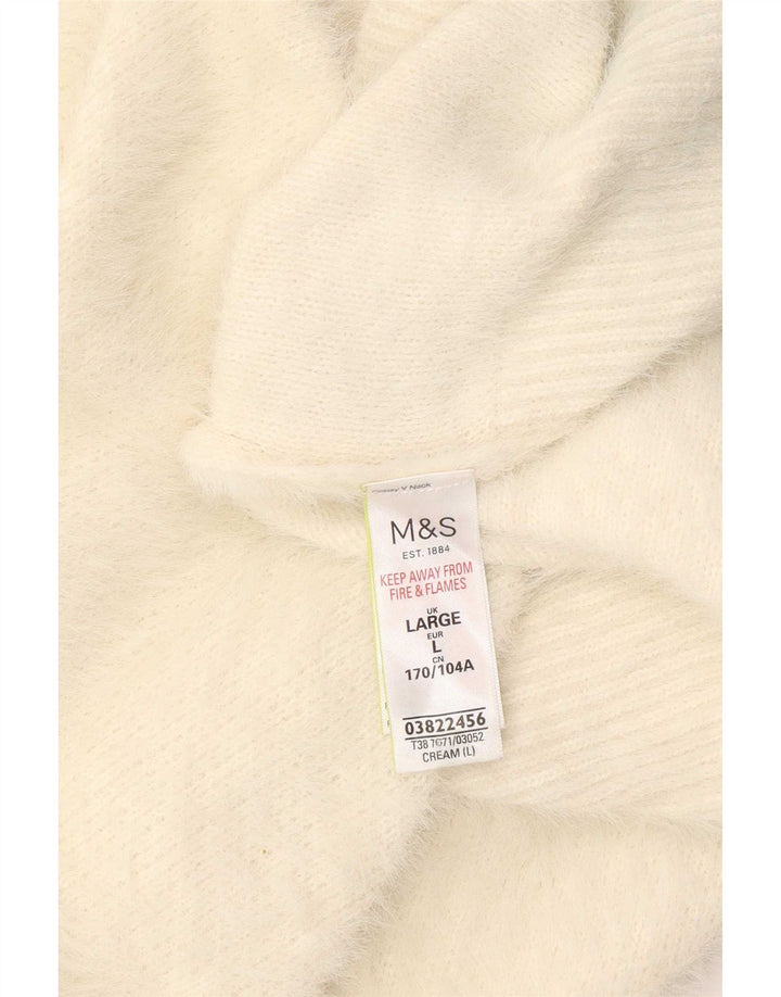 Marks & Spencer Womens V-Neck Jumper Sweater UK 16 Large Off White