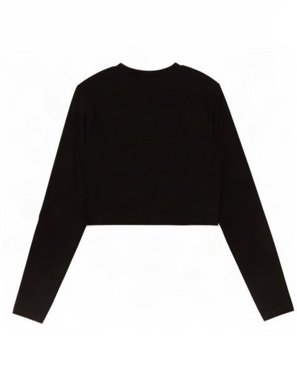 Zara Womens Crop Top Long Sleeve UK 14 Large Black Cotton