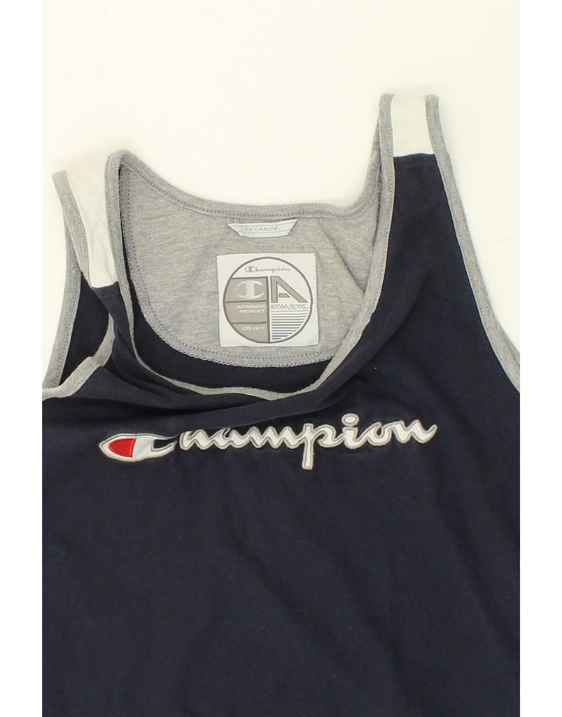 CHAMPION Womens Graphic Vest Top UK 20 2XL Navy Blue Colourblock | Vintage Champion | Thrift | Second-Hand Champion | Used Clothing | Messina Hembry 