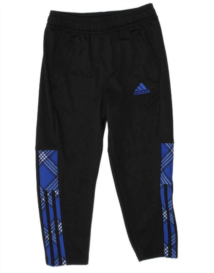 ADIDAS Boys Aeroready Tracksuit Trousers 7-8 Years  Black Plaid Polyester