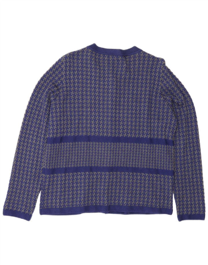 Luisa Spagnoli Womens Cardigan Sweater UK 16 Large Blue Houndstooth Wool